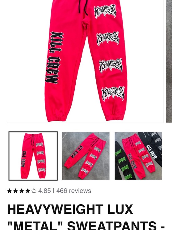 Kill Crew Pants - Heavyweight Lux "Metal" Sweatpants - Red